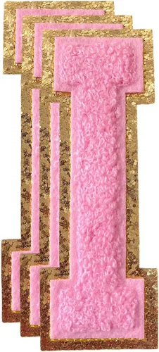 Miniatura 32 de 3 parches de números de chenilla negra, tamaño grande de 4-1/2" parches de números para planchar, parches universitarios para ropa, 8" Borde oro rosa