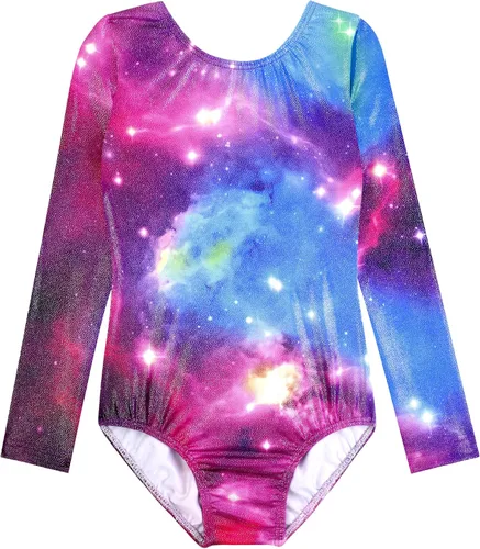 Miniatura 118 de HOZIY - Leotardos de manga larga para niñas, de gimnasia, para niños pequeños, trajes florales de unicornio, galaxia, arco iris, patrón de rayas