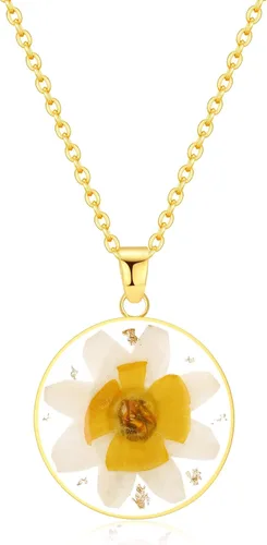 Miniatura 50 de Forget-Me-Not and Queen Anne's Lace Pressed Wildflower Necklace Birth Month Real Flower Necklace Gold/Silver Pressed Flower Jewelry