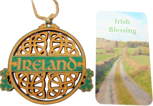 Miniatura 2 de Juego de adornos irlandeses de madera, decoración irlandesa hecha a mano con cuerda de cordel, diseño celta, recuerdo con tarjeta de bendición