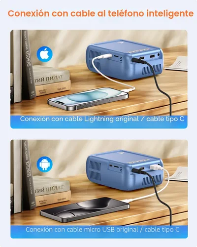 Miniatura 4 de Mini proyector con WiFi y Bluetooth, proyector de película portátil para iPhone, compatible con 1080P con altavoz de 3 W, para cine en casa al aire