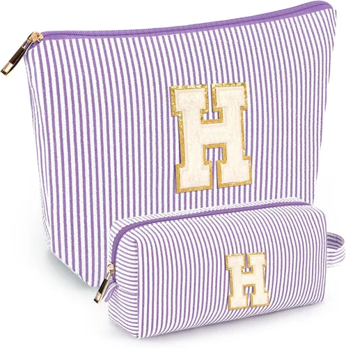 Miniatura 54 de 2 piezas de bolsas de maquillaje iniciales para mujeres: bolsa de cosméticos para viaje y artículos de tocador - Regalos de cumpleaños para niñas