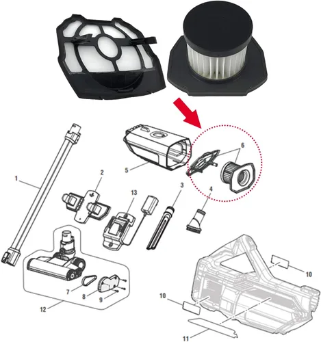 Miniatura 6 de Filtro de repuesto para aspiradora Ryobi P718 P718K P718B 313282002 de 18 voltios, 1 conjunto de filtro con prepantalla