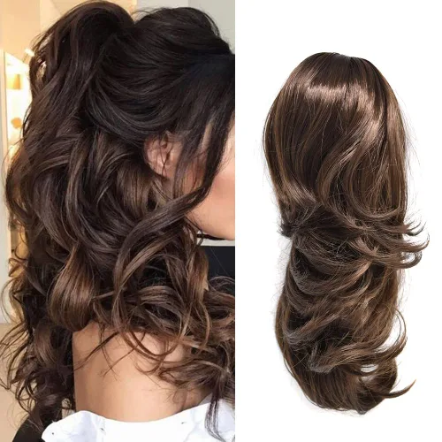 Miniatura 10 de Natural Mujeres Onduladas Chic Garra Pinza Pinza Cola de Caballo Coqueto Capa Extensión de Pelo 14" Rizado Fibra de Alta Temperatura Extensión de 1#