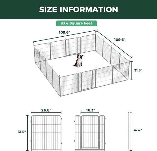 Miniatura 7 de FXW Aster - Corralito para perros diseñado para patio, 32 pulgadas, 16 paneles