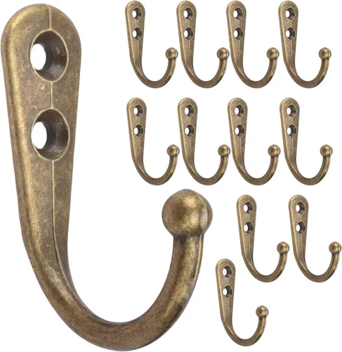 Alele 12 ganchos de pared de latón, colgador de gancho de una sola punta, ganchos para toallas de bata, zinc fundido (gancho de una sola punta, 12
