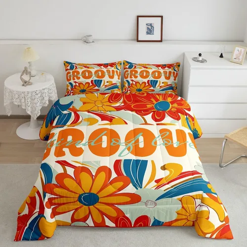 Miniatura 39 de Lindo juego de edredón de flores para niños y mujeres. Juego de ropa de cama de flores coloridas de dibujos animados, tamaño individual, bonito
