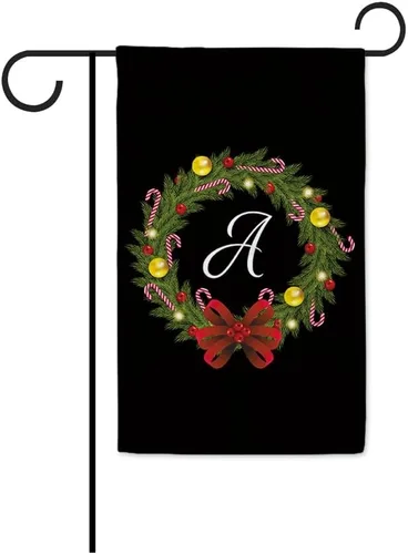 Bandera de bienvenida con monograma de Feliz Navidad, letra A, bandera de jardín, 12.5 x 18 pulgadas, impresión de doble cara para exteriores de