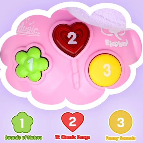 Miniatura 4 de Aitbay elefante musical de peluche, juguete para bebés de 0, 3, 6, 9 y 12 meses, juguete con luces para niños y niñas de 1 año, regalo para bebés