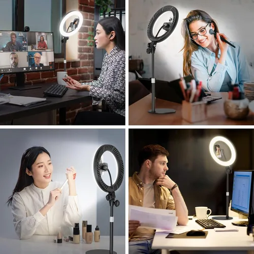 Miniatura 2 de Anillo de luz de escritorio de 10 pulgadas con soporte, iluminación de zoom con soporte para teléfono para computadora, videollamadas, conferencias