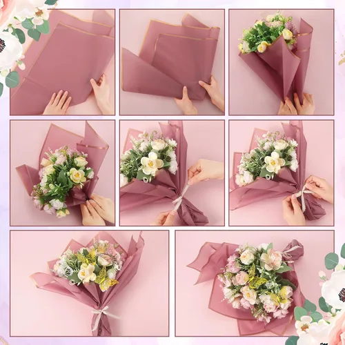 Miniatura 3 de Qilery 243 piezas de papel de regalo para ramo de flores, impermeable, suministros de floristería con decoración de mariposas, coronas, cintas