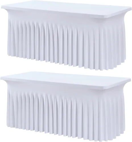 Miniatura 44 de Outpain - 4 paquetes de mantel de elastano de 6 pies para mesas plegables estándar - Mantel de mesa rosa bebé, protector de mesa para fiesta, boda