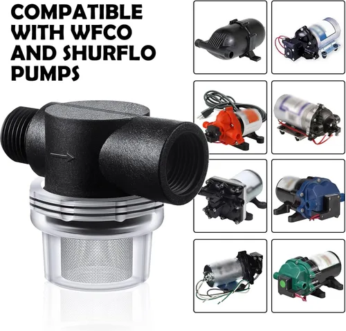 Miniatura 5 de Honoson 2 filtros de filtro de bomba de agua, repuesto para autocaravana, filtro de tubo de 1/2 torsión compatible con bombas WFCO o Shurflo