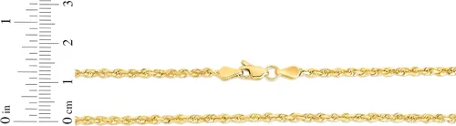 Miniatura 14 de Floreo 10k Yellow Gold or White Gold or Rose Gold 2.5mm Solid Rope Chain Diamond Cut Bracelet or Anklet