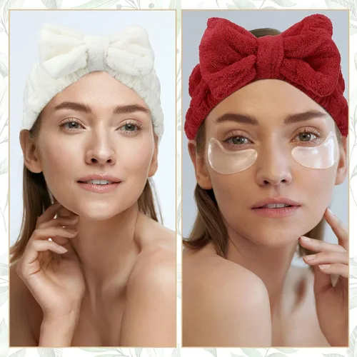 Miniatura 5 de Hicarer 3 piezas de diadema para el cabello para lavar la cara para mujeres, diadema de microfibra con moño para la ducha para mujeres y niñas blanco