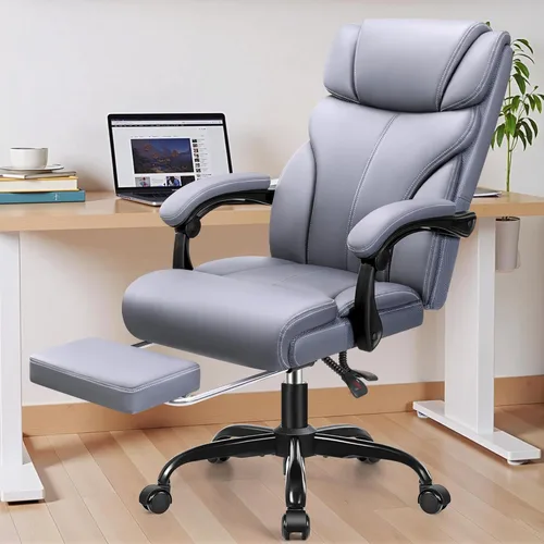 Miniatura 10 de HeroSet Silla de oficina grande y alta con reposapiés, silla ergonómica reclinable de cuero ejecutiva de 400 libras, soporte lumbar, sillas de Café