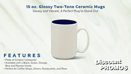 Miniatura 2 de DISCOUNT PROMOS Juego de 10 tazas de cerámica brillantes de dos tonos, 15 oz. - Gres, suave, duradero, mango en C, color azul