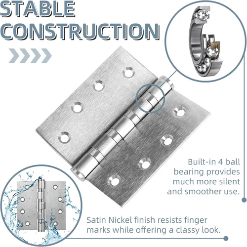 Miniatura 4 de Paquete de 6 bisagras de puerta de acero inoxidable de 4 pulgadas, bisagras de puerta resistentes de 4 x 4 pulgadas con esquinas cuadradas