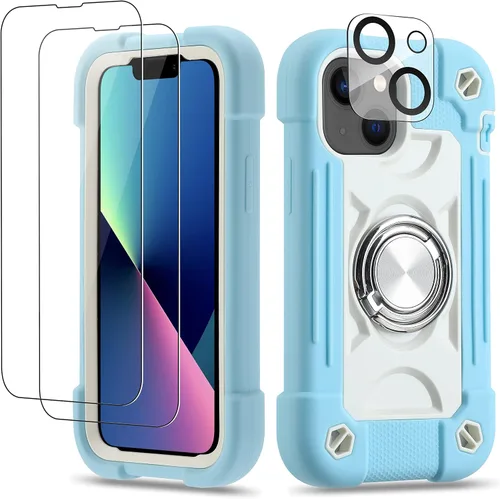 Miniatura 26 de Funda para iPhone 11 de 6.1 pulgadas con soporte de anillo, con 2 protectores de pantalla de vidrio, resistente a los golpes, resistente a