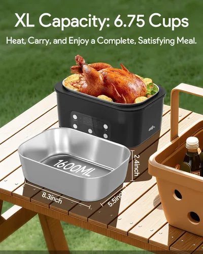Miniatura 4 de Fiambrera eléctrica inalámbrica, calentador automático de alimentos de 6.75 tazas (212 °F), contenedor de comida portátil recargable para oficina