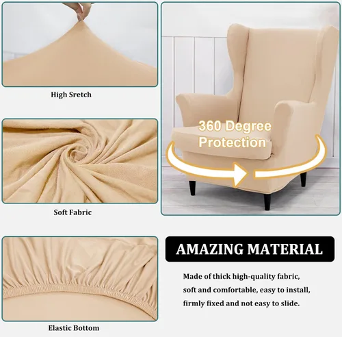 Miniatura 2 de NILUOH Funda para silla con respaldo de alas de 2 piezas, funda de silla de alas suaves elásticas de color sólido, funda de sillón sofá