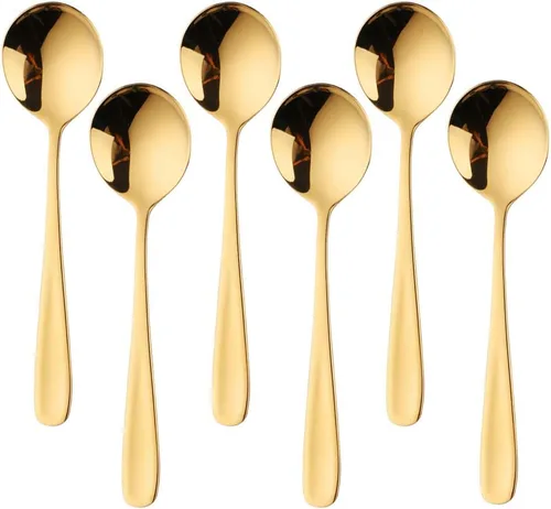 Miniatura 14 de Buyer Star Juegos de cucharas de caldo, cucharas de sopa redondas de 7 pulgadas, cucharas de cena de mesa con acabado de acero inoxidable Plateado