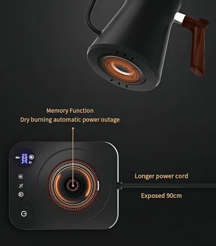 Miniatura 5 de Hervidor eléctrico de cuello de cisne, detección automática de ebullición, con control de temperatura variable, interior de acero inoxidable, acero