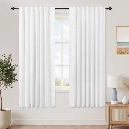 Miniatura 30 de KOUFALL - Cortinas de medio estilo francés de lino para ventana, juego de 2 cortinas cortas de 40 pulgadas de longitud, para privacidad, cortinas