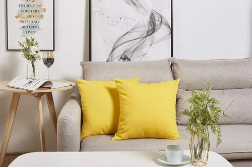 Miniatura 3 de TangDepot - Fundas de almohada decorativas hechas a mano, 100% lona de algodón sólida / fundas de almohada, (40x40 cm, Amarillo)