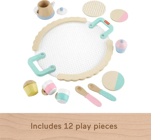 Miniatura 5 de Fisher-Price, juego de té de madera para jugar, set de 12 piezas de madera con tetera, tazas y platillos para niños preescolares de 3+ años