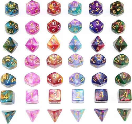 Miniatura 7 de SmartDealsPro 6 x 7 juegos (42 piezas) juegos de dados poliédricos con purpurina con bolsas para DND RPG MTG Dungeon and Dragons tablero de mesa