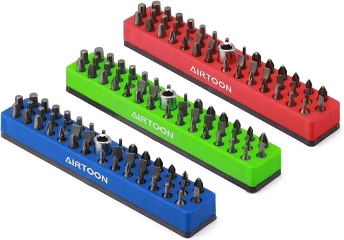 Miniatura 13 de 2 soportes magnéticos para puntas hexagonales de 1/4 de pulgada, almacenamiento de brocas de 43 agujeros con base magnética fuerte, organizador