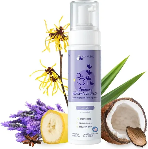 Miniatura 9 de kin+kind Champú seco sin agua para perros, sin enjuague, elimina la picazón y el olor, fórmula natural con hamamelis, aceite de coco, aceite