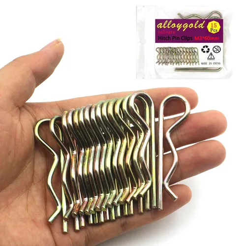 15 piezas de enganches de enganche de alta resistencia, clips R, pasadores de horquilla, color zinc, resorte de retención de alambre, pasadores de