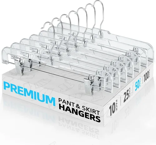 Miniatura 11 de HOUSE DAY Perchas para faldas transparentes con clips, percha antideslizante de plástico para pantalones con 2 clips ajustables, percha con clip