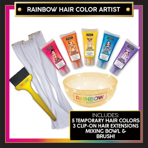 Miniatura 2 de Rainbow High Horizon Group USA, incluye 5 vibrantes geles de coloración para el cabello, 3 extensiones con clip para menos desorden, tazón de mezcla