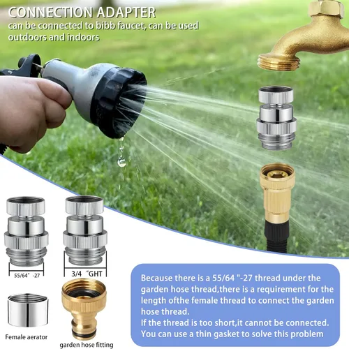 Miniatura 4 de Kit adaptador de grifo para fregadero, adaptador de grifo giratorio de 360 grados a manguera de jardín, adaptador de manguera de jardín de múltiples