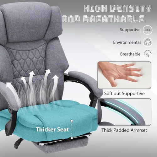 Miniatura 4 de Silla de Oficina de Masaje con Calor, Silla de Oficina Reclinable con Reposapiés, Sillas de Escritorio para el Hogar con Vibración de 6 Puntos