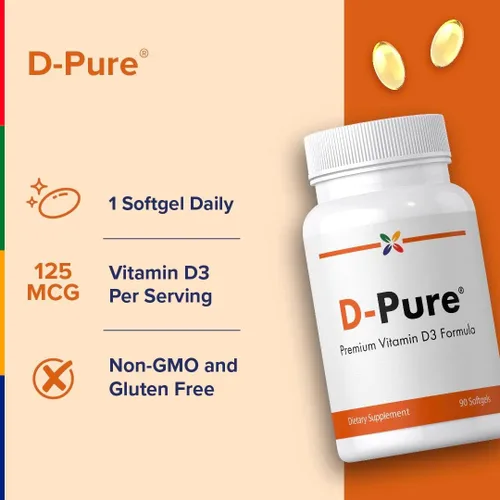 Miniatura 3 de Stop Aging Now - Cápsulas blandas de suplemento de vitamina D3 D-Pure (5000 UI) - 90