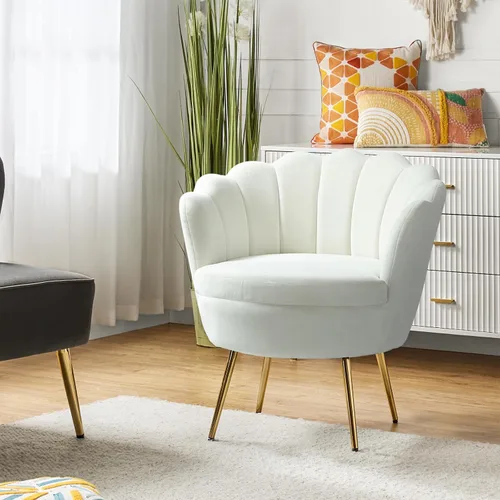 Miniatura 53 de HULALA HOME Silla decorativa moderna de terciopelo con respaldo en forma de concha, bonito sillón para sala de estar, dormitorio con patas doradas
