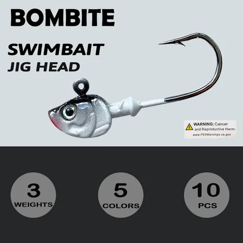 Miniatura 3 de Swimbait Jig Heads, 10 unidades de cabezas de plantilla de pesca, ganchos de agua salada, cabeza de plantilla de Swimbait, cabezas de pesca de 3/8oz