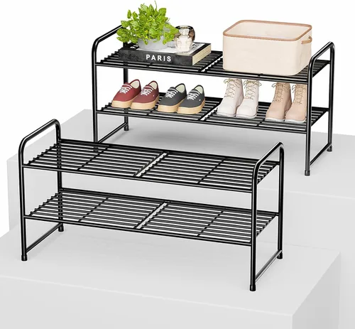 Miniatura 19 de Zapatero de 2 niveles para armario, organizador de almacenamiento de zapatos extra largo de 44 pulgadas para estantes, metal resistente, fácil
