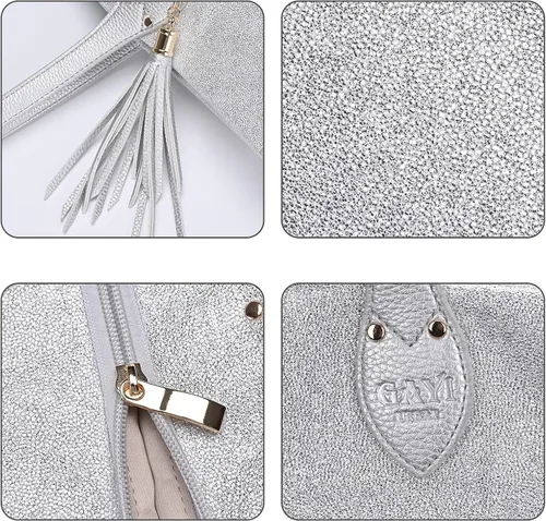 Miniatura 4 de GAYI URBAN - Bolsa de mano con purpurina para mujer, bolso de mano de oropel brillante, bolso de hombro grande con lentejuelas