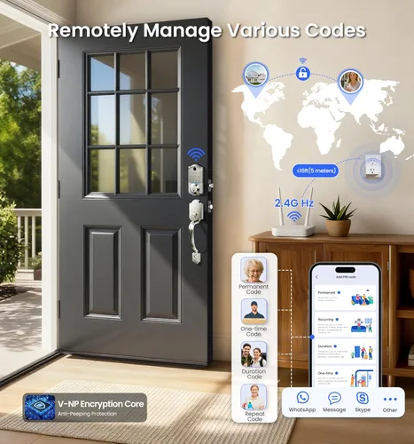 Miniatura 6 de Veise VE017G - Cerradura de puerta de entrada sin llave Wi-Fi, control remoto de aplicación y control de voz, cerraduras inteligentes de huellas