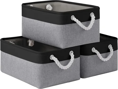 Miniatura 79 de Cestas de almacenamiento para estantes de 11.8 x 7.9 x 5.2 pulgadas, contenedores de almacenamiento plegables de tela con asas, organizador