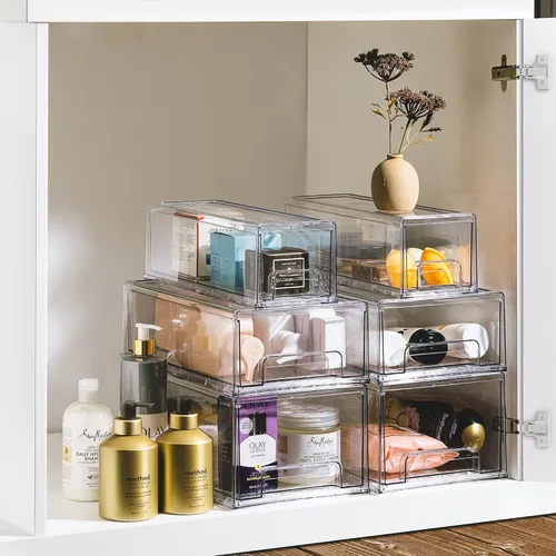 Miniatura 6 de Sorbus - Cajones de almacenamiento transparentes medianos (2 unidades) – Cajones organizadores apilables para refrigerador, despensa, cocina