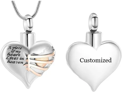 Miniatura 34 de Imrsanl Collar con dije de urna de cremación en forma de corazón para cenizas humanas – Un pedazo de mi corazón vive en el cielo