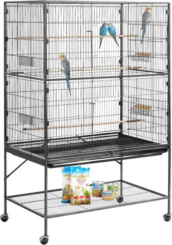 VEVOR Jaula para pájaros, 36.6 x 22.8 x 59.5 pulgadas, parte superior plana, jaula de hierro forjado para pájaros con perchas, bandeja deslizante y