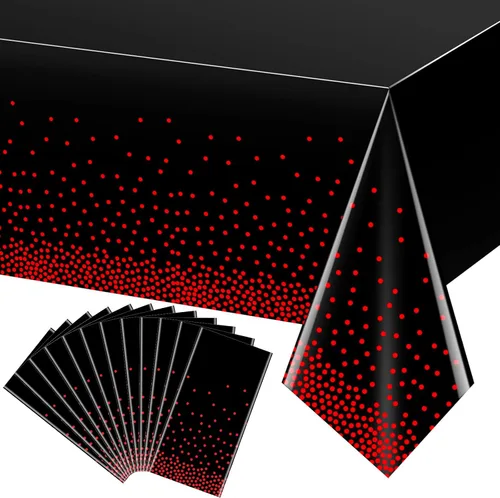 Miniatura 9 de Paquete de 1 mantel de plástico con puntos rojos y negros, mantel desechable de plástico rectangular de plástico con estampado de puntos rojos