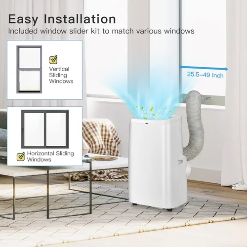 Miniatura 7 de PETSITE Aire acondicionado portátil 9000 BTU, unidad de refrigeración de unidad de CA 3 en 1 con deshumidificador y modos de ventilador
